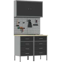 vidaXL Table de travail avec 5 tiroirs, noire, pour ingénieurs, en bois et en acier