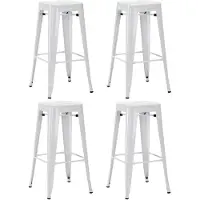 Duhome Chaises de bar en fer, lot de 4, hauteur d'assise 76 cm, tabourets de comptoir, empilables, tabourets de bistrot en métal avec repose-pieds, design industriel, blanc