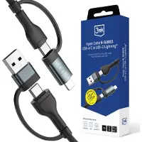 3MK Câble Hyper N-SERIES 2 en 2 USB-A, USB-C et USB-C, Lightning 1,2 m QC 3.0 9V/2A 60W - noir