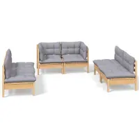 vidaXL Ensemble salon de jardin 6 pièces avec coussins gris pin massif