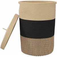 vidaXL Panier de rangement avec couvercle noir et beige Ø37x50cm coton
