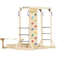Axi Dex Aire De Jeux En Bois, Marron | Structure D'Escalade Pour Enfants Avec Mur D'Escalade, Bac À Sable, Barres De Singe Et Table De Pique-Nique |