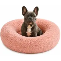 Belviona Lit pour chien Donut, lit douillet en peluche avec rembourrage doux, maintien sûr & bord ergonomique, 70 cm de diamètre, vieux rose