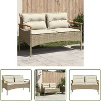 The Living Store Banc de jardin "Living Store" avec coussin, dimensions 116 x 62,5 x 74 cm, couleur beige, en polyrotin