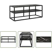 The Living Store Armoire TV noire avec aspect marbre noir verre 100x40x40 cm