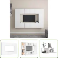 The Living Store 8 pcs. Ensemble de meuble TV blanc en bois composite