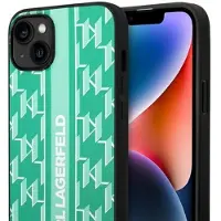 Karl Lagerfeld KLHCP14SPGKLSKN iPhone 14 6.1 "étui rigide vert / vert Monogram Stripe (Apple iPhone 14), Coque pour téléphone portable, Vert