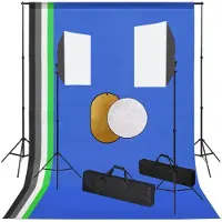 vidaXL Kit de studio photo avec lampes toile de fond et réflecteur