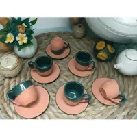 Halay Ensemble de tasses à expresso en céramique, 6 pièces - 6 tasses à expresso avec leurs soucoupes - vaisselle fabriquée à la main - compatible lave-vaisselle et four