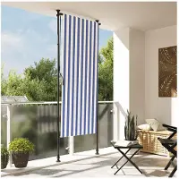 vidaXL Store extérieur bleu et blanc 100x270 cm Tissu et acier