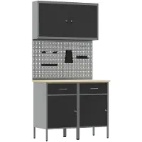 vidaXL Table de travail avec 5 tiroirs, noire, pour ingénieurs, en bois et en acier