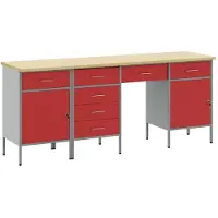 vidaXL Table de travail avec 4 tiroirs, rouge, pour ingénieurs, en bois et en acier