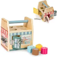 Ecotoys Cube d'apprentissage en bois, trieur de cubes, quatre serrures, poignée