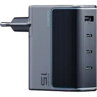 Usorteret Chargeur mural AD1404UEU 140W GaN 3x USB-C + USB-A avec câble USB-C – Gris (140 W, 4 ports), Chargeur USB, Gris