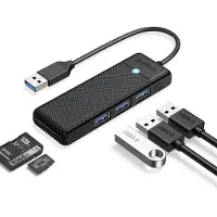 ORICO Adaptateur PAPW3AT-U3 : concentrateur USB à 4 ports (3 ports USB-A 3.0) avec lecteur de cartes (USB-A, 4 ports), Station d’accueil + hub USB, Noir