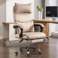Great han Fauteuil de direction Beige Cuir PU, Ergonomique, Réglable en hauteur, Double soutien lombaire