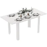 SUGIFT Table de cuisine extensible, table à manger extensible de 120 à 160 cm, en MDF avec finition haute brillance, mécanisme papillon | 160 x 80 x 78 cm | Pour 4 à 6 personnes | Blanc brillant