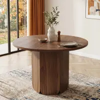 Flieks Table ronde en bois, idéale pour 4 à 6 personnes, durable et résistante aux rayures. Table de salle à manger ou de cuisine, dimensions : 120 x 120 x 75 cm, finition imitation noyer