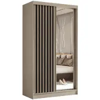 MargaretHadas24 Armoire de 120 cm Erika avec lamelles et miroir, modèle coulissant. Comprend une barre de vêtements et un espace de rangement. (Couleur : cachemire, noir)