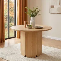 Flieks Table ronde en bois, idéale pour 4 à 6 personnes, durable et résistante aux rayures. Table de salle à manger ou de cuisine, dimensions : 120 x 120 x 75 cm, finition chêne