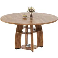 StarTech.com Table ronde de salle à manger, 120 cm - Table de cuisine scandinave - Pour 4 personnes - Avec étagère intégrée - Table en bois, style vintage - Noyer