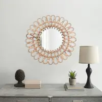 StarTech.com Miroir rond en rotin - Miroir mural de 40 cm - Surface en verre de 20 cm - Cadre tressé à la main - Décoratif pour salon, chambre à coucher, salle de bain - Finition rose doré