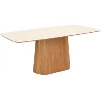 Meublorama Table de salle à manger LUMEA 200 cm en céramique blanc avec pied central aspect bois – 8 places