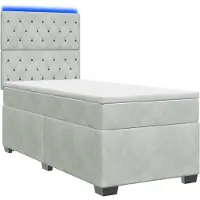 Syfax Lit boxspring avec matelas et tête de lit, bleu, 90 x 190 cm, velours