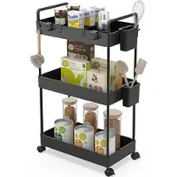 Famanu Chariot de rangement à 3 niveaux, mobile, avec supports pour tasses et séparateurs d'espace, de couleur noire