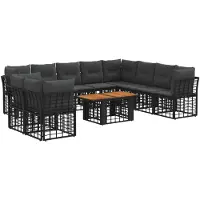 vidaXL Ensemble de canapés de jardin , 11 pièces, noir et gris foncé, en polyrotin