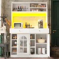 Sonstiges Armoire de cuisine haute avec éclairage LED et porte en verre, meuble de rangement, vitrine, buffet, blanc, 120x40x180 cm