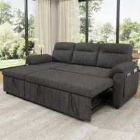 Merax Canapé d'angle en forme de L, 3 places, avec fonction couchage, ports USB/Type-C, canapé convertible, méridienne réversible, tissu velours, couleur gris