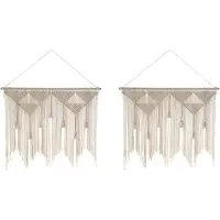 Torribaly Lot de 2 tentures murales en macramé style bohème, décoration à pompons beiges et blancs