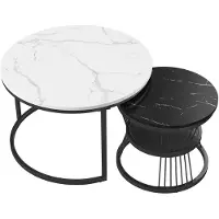 StarTech.com Ensemble 2-en-1 composé de 2 tables rondes - Tables basses pour salon - Aspect marbre - Structure métallique - Rangement - Blanc et noir