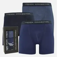 French Connection lot de Trois Boxers Longs Homme FC FC15 Marine/Bleu France/Bleu Chiné Moyen