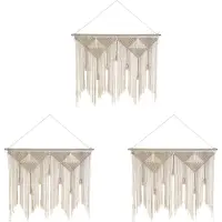 Torribaly Lot de 3 tentures murales en macramé style bohème, décoration à pompons beiges et blancs