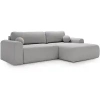 Bettso Canapé d'angle moderne AURORA avec fonction couchage et mécanisme de dépliage – Rembourrage confortable, couleur gris clair, configuration à droite