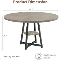 StarTech.com Table de salle à manger de style rustique industriel - Table ronde en bois de 120 cm - Structure en métal avec pieds coniques - Plateau en bois - Pour 4 personnes - Gris clair