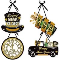 Torribaly Panneau « Bonne Année » 4 pièces, décoration de porte, couronne de réveillon à suspendre