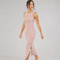 Brave Soul Robe Longue Femme Lynus Texturée Cream/Rouge