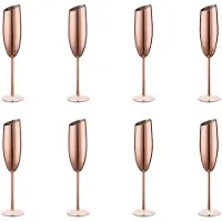 Torribaly Lot de 8 flûtes à champagne en acier inoxydable, couleur or rose.