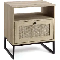 StarTech.com Table de chevet en rotin - Petite table d'appoint en bois avec tiroir et étagère ouverte - Table de chevet robuste pour chambre à coucher et salon - Bois en chêne naturel