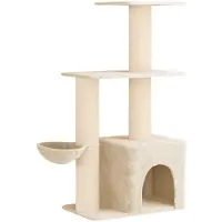 vidaXL Arbre à chat avec poteaux à griffer en sisal, couleur crème, 133 cm