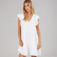 Brave Soul Robe évasée à manches courtes Cassie Femme Blanc