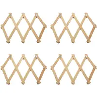 Torribaly Support mural accordéon 10 crochets, lot de 4, montage en bois naturel, extensible