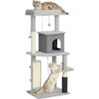 SUGIFT Arbre à chat XXL avec griffoir, panier pour chat, maison pour chat, revêtement en peluche, gris clair | 132 cm | pour 1 à 2 chats jusqu'à 6 kg | Sisal