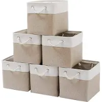 OEM Lot de 6 boîtes de rangement cubiques en toile, 30 x 30 cm, avec poignée en sangle, kaki et blanc