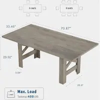 StarTech.com Grande table familiale - Table rectangulaire pour salle à manger ou cuisine - Longueur : 182 cm - Plateau de table robuste - Structure en bois - Pour 6 à 8 personnes - Couleur : gris