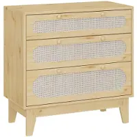 StarTech.com Commode moderne en bois - Table de chevet ou d'appoint - 3 tiroirs avec façade en rotin - Piètement en métal - Pour la chambre à coucher et le salon - Teinte bois