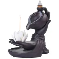 Semoic Brûleur D'Encens à Reflux de Main de Bouddha Bouddha Lotus Main de Lotus à Reflux Vintage Porte-Bonheur D'Église Charbon de Bois A